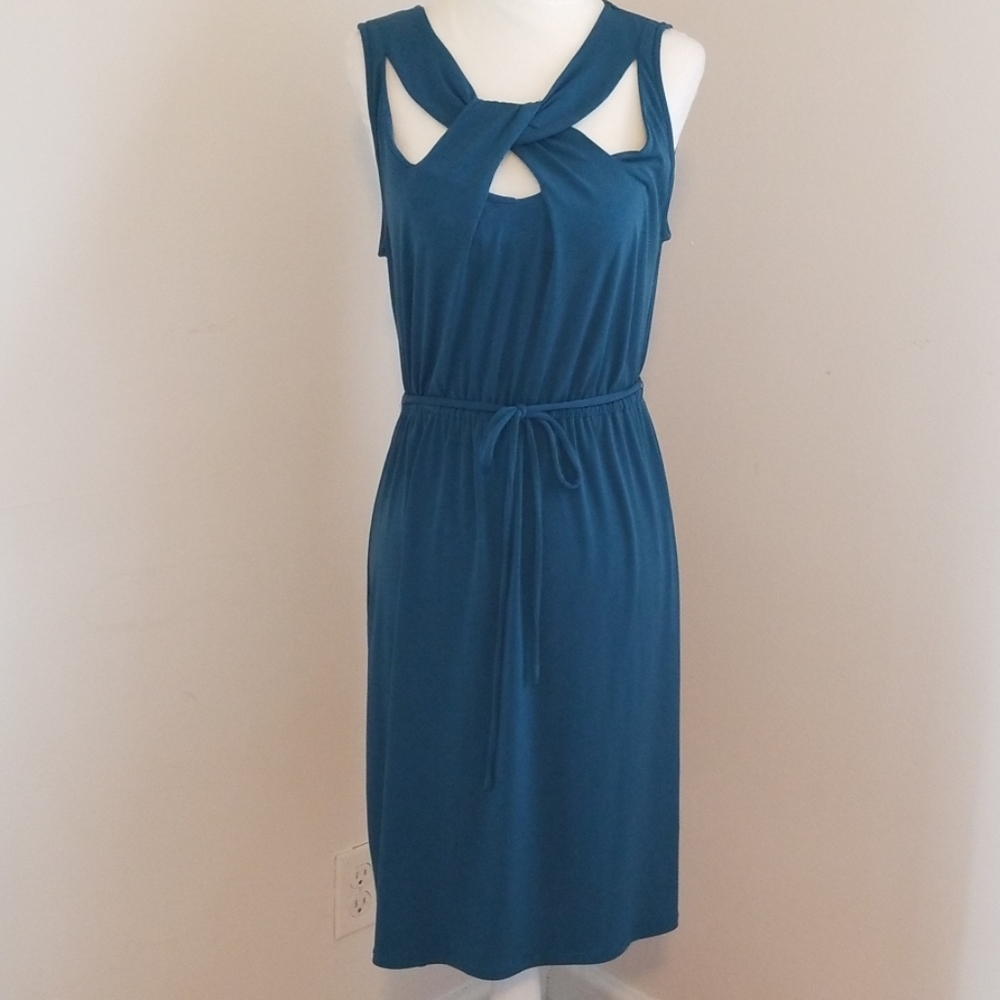 Mossimo Teal Dress with Tie and Cutouts